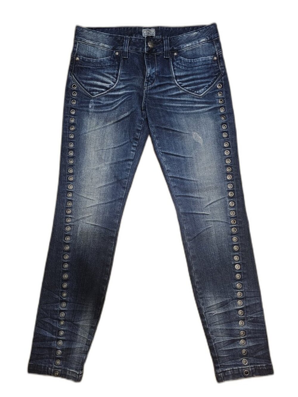 Rerock for Express Y2K Skinny Jeans Grommet Detail Dark Wash US 12